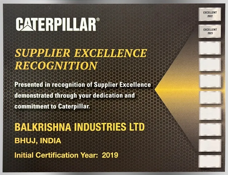 BKT's 'Excellent Level' Certification From Caterpillar