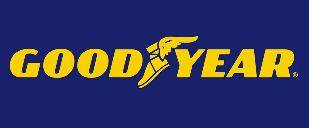 Goodyear logo in yellow on a blue background