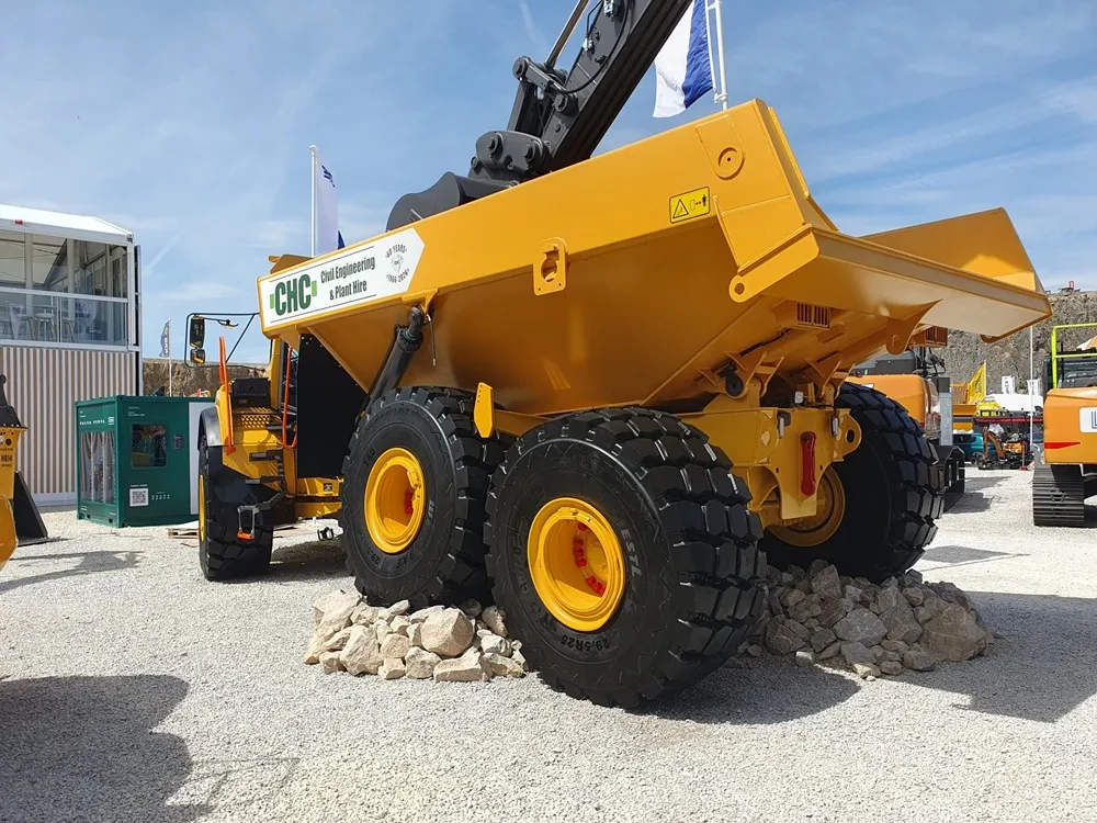 Image of a yellow dumptruck at Hillhead 2026.